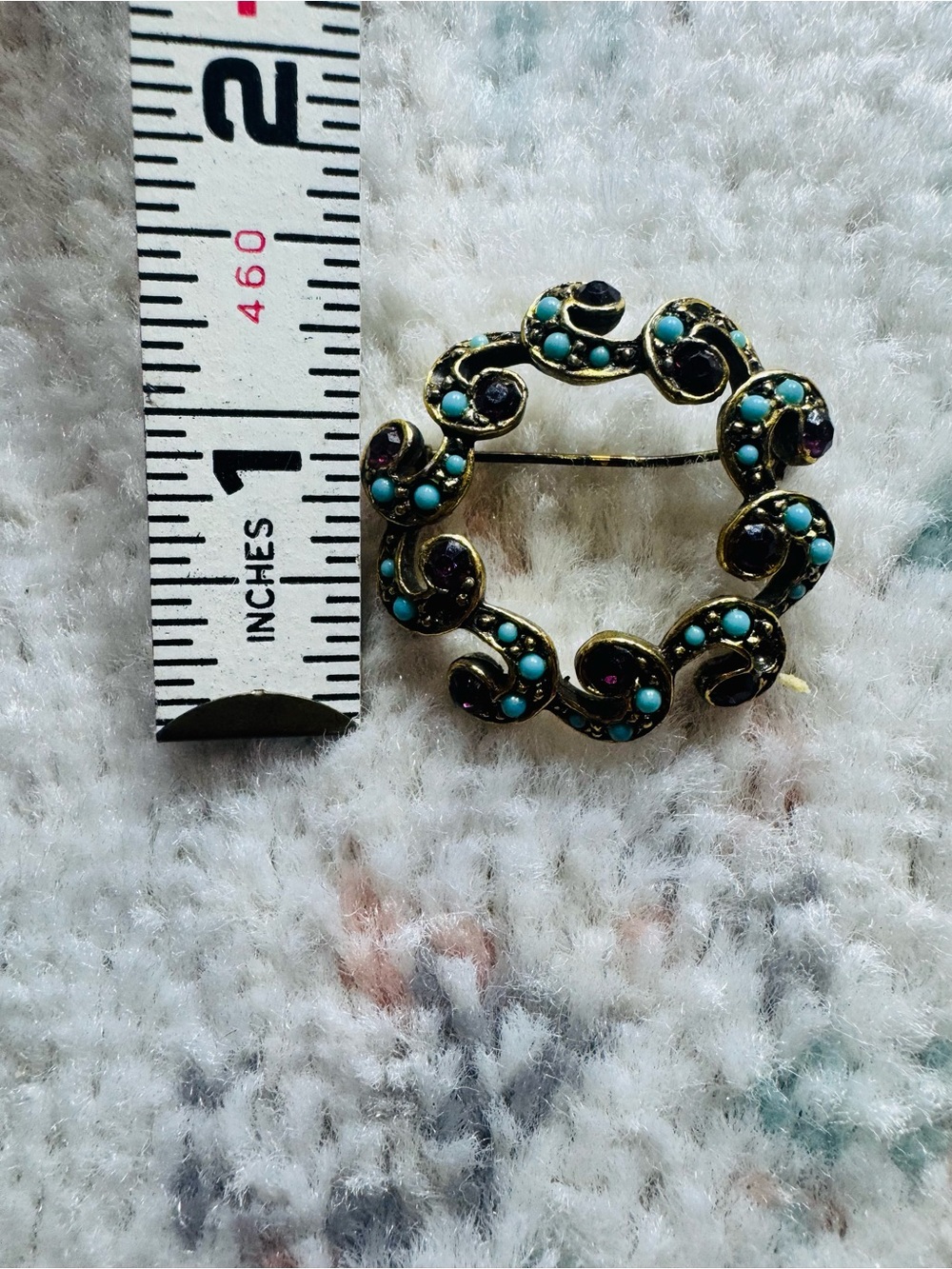 Amethyst & Turqiouse Vintage Wreath Brooch Pin - Picture 7 of 7